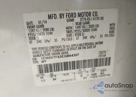 2014 Ford Explorer Limited from USA, damaged, VIN 1FM5K7F83EGB64357